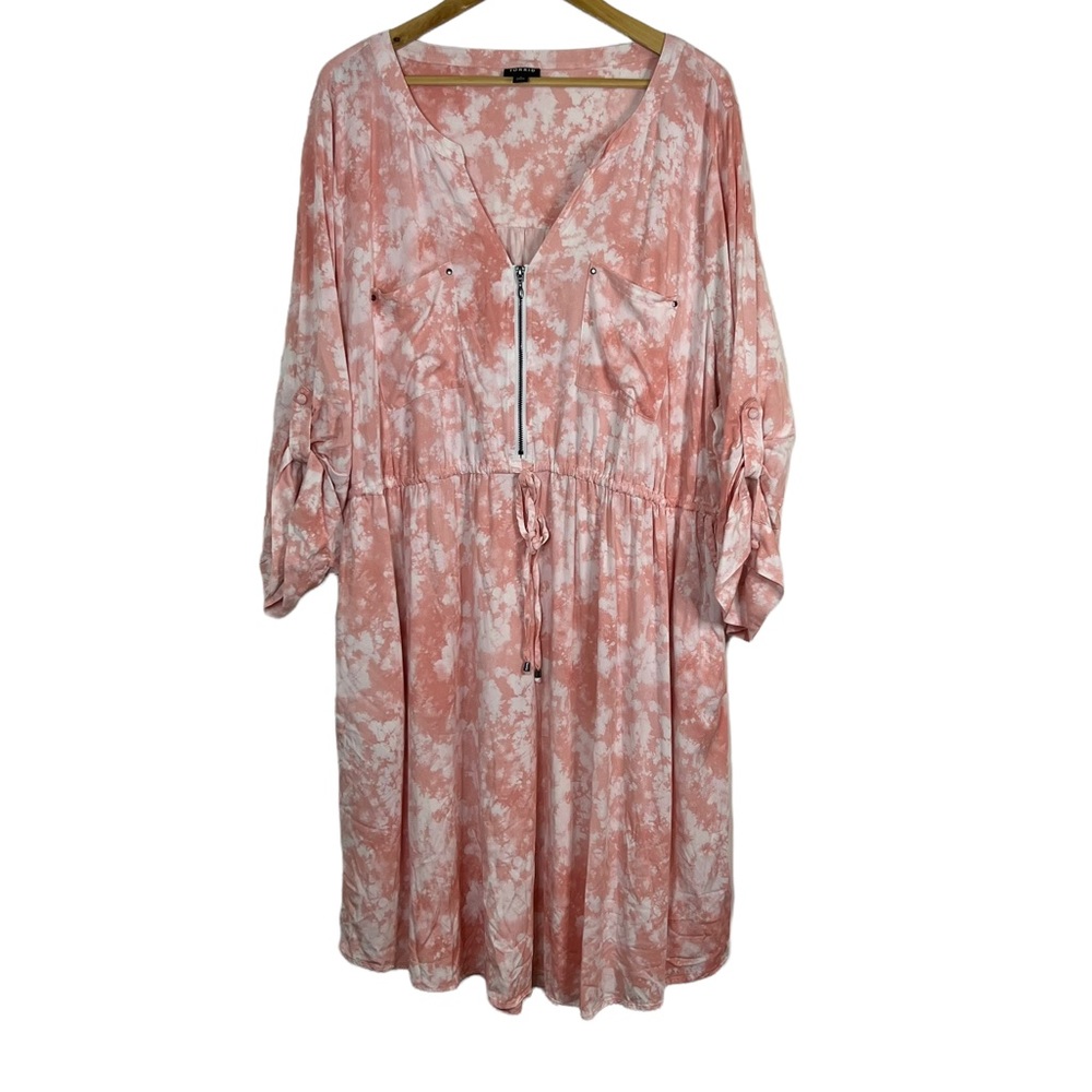 Torrid size 4 pink white tie dye boho casual flowly tie waist dress